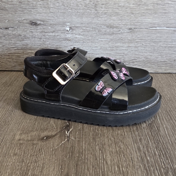 wonder nation Other - Wonder Nation Black Patent Platform Sandals with Pink Butterfly Accents Size 3